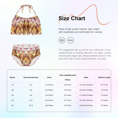 Girls Swimwear Cropped Playwear Surfing Swimsuit Shiny Top Panties Fish Scale - Picture 35 of 68
