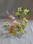 Murano Pink Bird of Paradise Family in Dogwood Tree Art Glass Figurine 7 3/4"