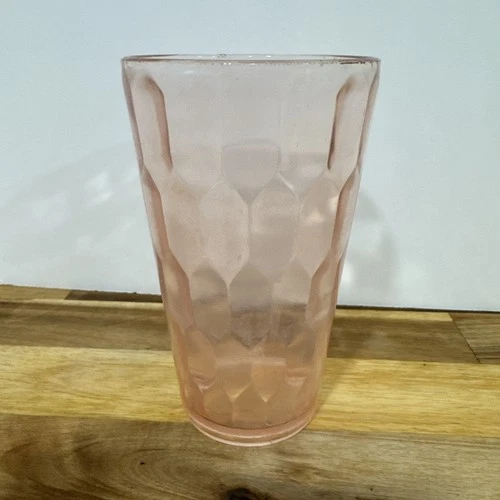 Vintage Deco Glass Pink Hex Honeycomb Optic Ice Tea Tumbler