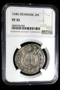 1646 Denmark 2 Mark. NGC Certified VF 35. INV#4090