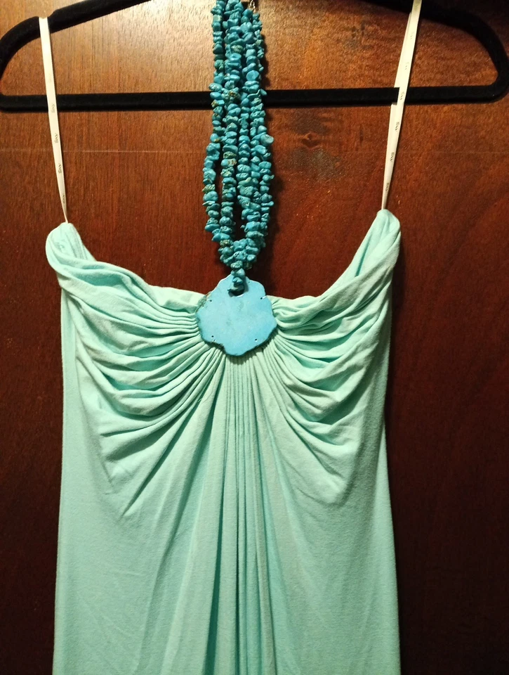 Vestido maxi SKY marca $235 colar de pedra adornado halter tamanho grande novo sem etiquetas - Imagem 2 de 4