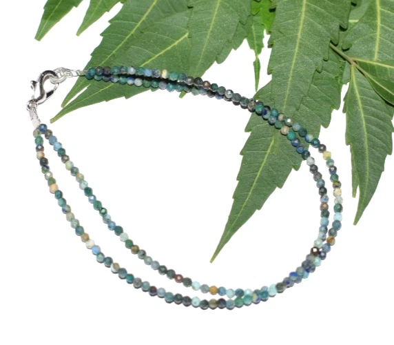 Naturale Azzurrite Gemma 925 Argento Sterling 9 " 2 Strato Bracciale Nozze - Immagine 3 di 4