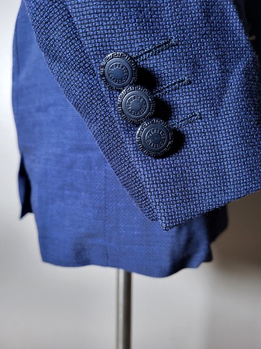 48C 38S VERSACE V2 blue Black Hopsack Loose-weave Wool Check Jacket Blazer Coat - Picture 1 of 9