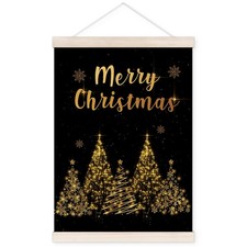 Merry Christmas Poster Hanger with Wood Frame, Winter Christmas Wall Art Deco...