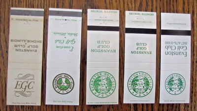 EVANSTON GOLF CLUB MATCHBOOK COVERS: SKOKIE, ILLINOIS 5 EMPTY MATCHCOVERS -M11