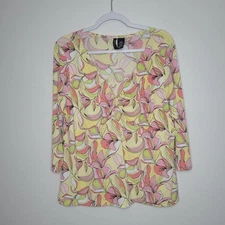 Vintage y2k mixit green pink all over print v neck 3/4 sleeve plus size top 2x