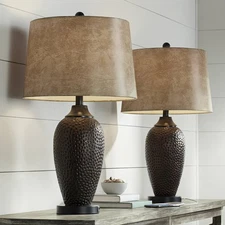 Kaly Rustic Table Lamps 25" High Set of 2 Oiled Bronze with USB Port for Bedroom