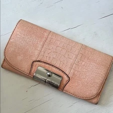 Coach Kristin Pink Leather Card Organizer Fold Over Wallet Silver Hardware
