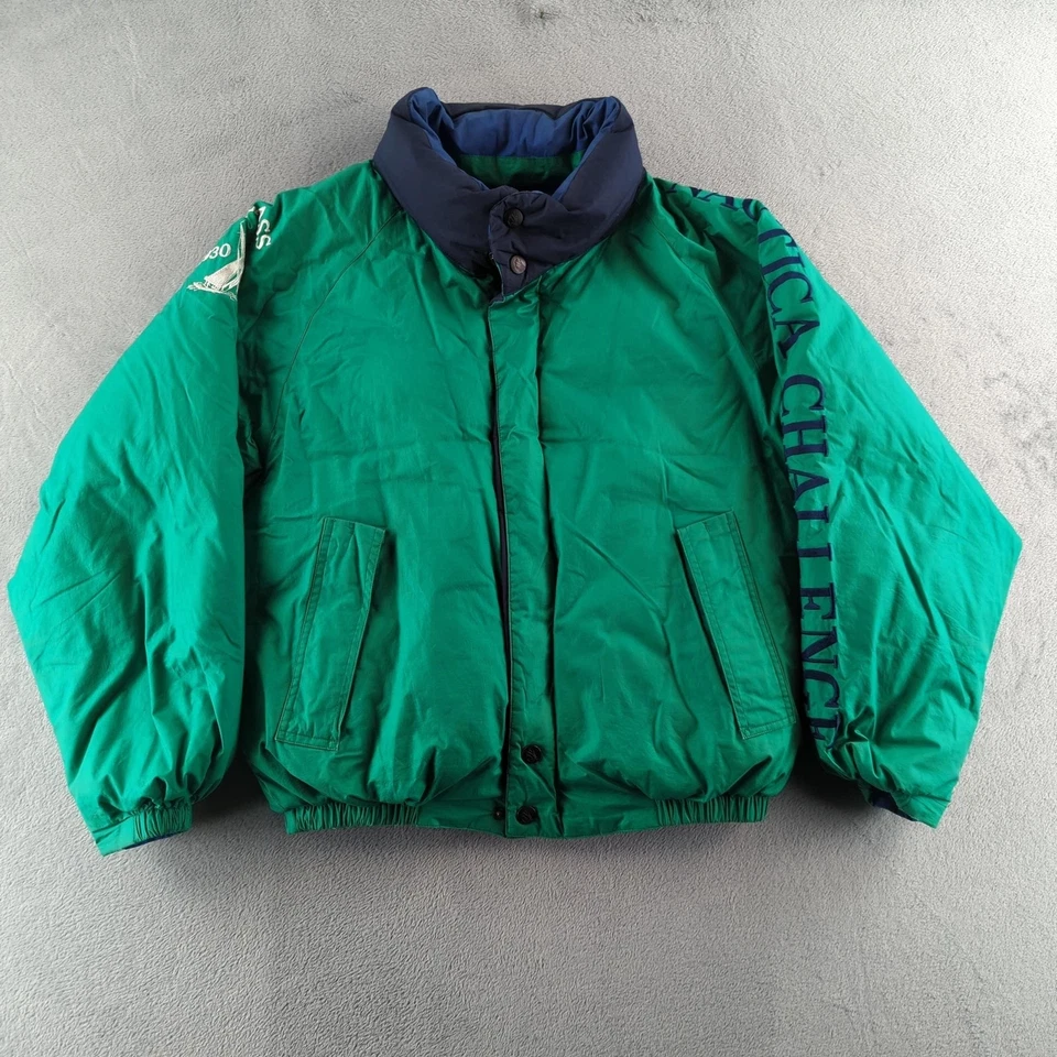 Chaqueta de Colección Nautica Challenge Para Hombre Mediana Verde Plumón Puffer Clase J Años 90 Foto 2 de 4