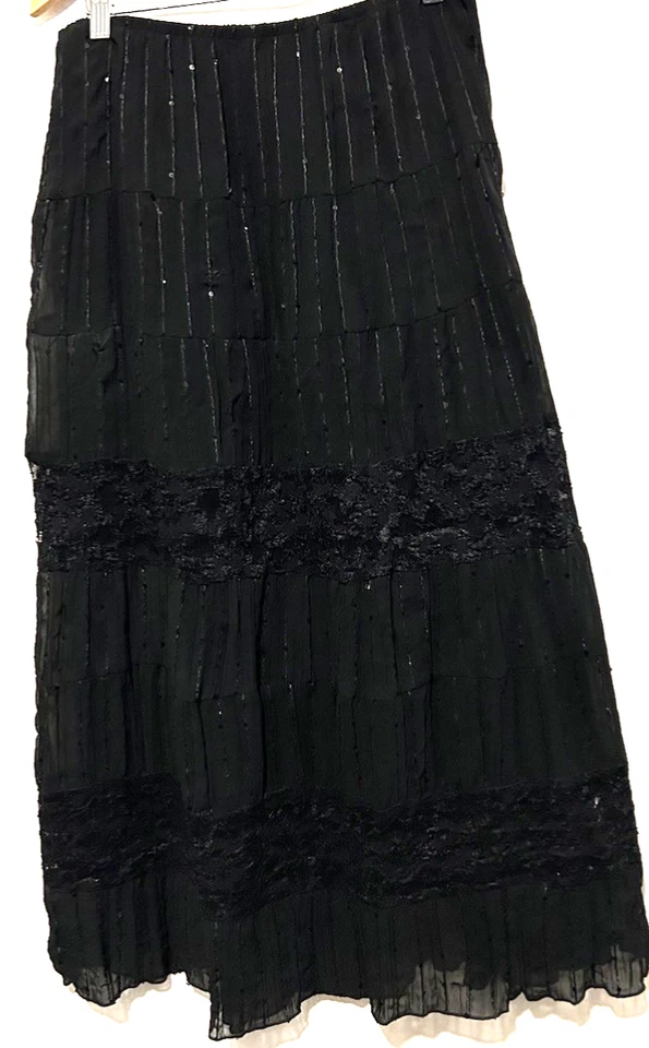 Юбка Dressbarn M черная многоярусная с блестками кружевная отделка капризная ведьмовская темная фея - Изображение 2 из 4