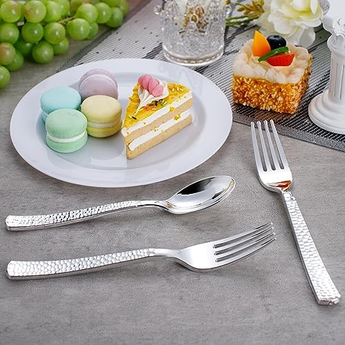 KIRE 400PCS Silver Plastic Forks and Spoons Disposable-Heavy Duty Plastic - Picture 6 of 7