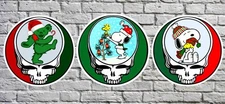 Grateful Dead & Co, Jerry Garcia inspired Christmas Stealies, 3 variations,2.25"