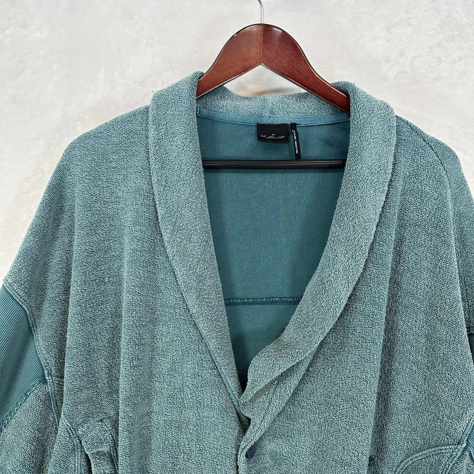 Cardigã feminino Out From Under M/L gola xale azul-petróleo malha terry tamanho grande casulo - Imagem 2 de 4
