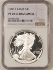 1986-S $1 PROOF AMERICAN SILVER EAGLE, 1 OZ .999 NGC PF-70 ULTRA CAMEO! 1ST YEAR