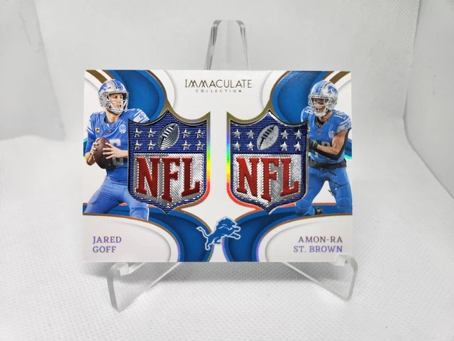 2024 Panini Immaculate Jared Goff Amon RA St Brown Dual NFL Shields Patch # 1/1