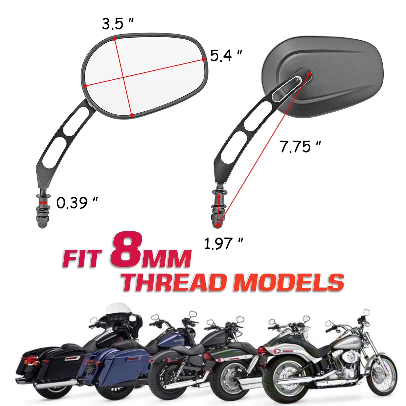 Gloss Black Rear View Mirrors For FIT Harley Touring Street Road Glide Sportster
