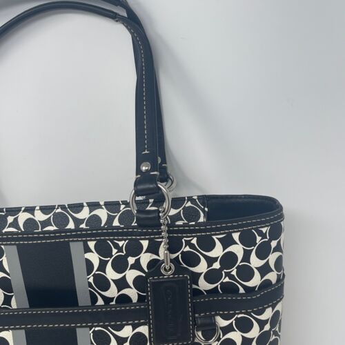 Vintage Coach Tote Shoulder Bag Black White Chelsea Heritage Signature Logo C - Picture 6 of 24