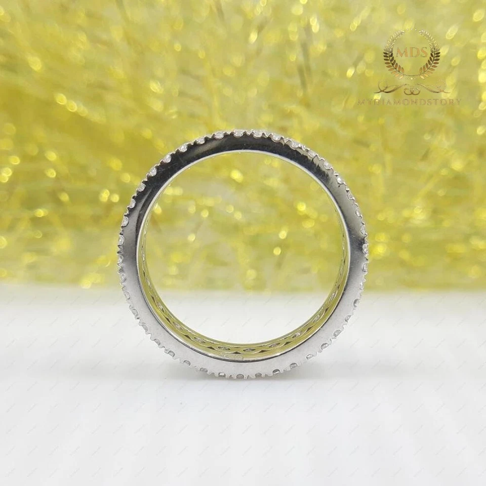 2 Carat Round Cut Solid 14K White Gold Moissanite Full Eternity Wedding Band - Image 2 of 4