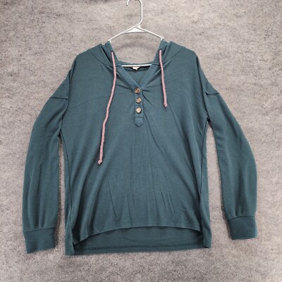 Anthropologie Hem & Thread Shirt Womens Small Long Sleeve Green Hooded