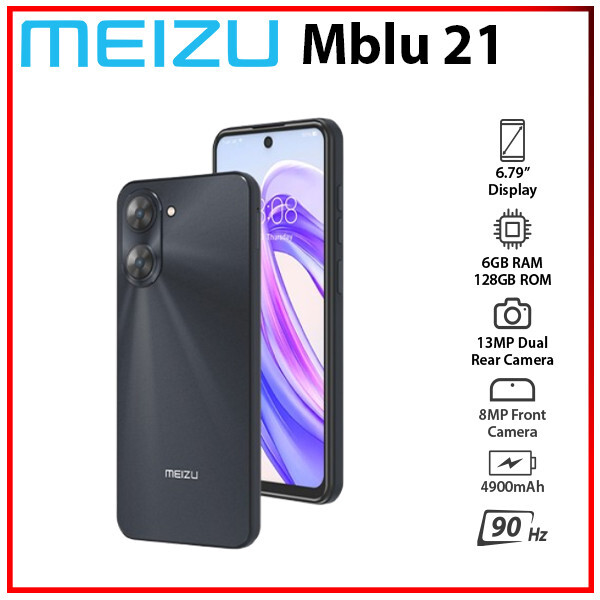 New) MEIZU Mblu 21 6GB+128GB BLACK Dual SIM Unlocked Android