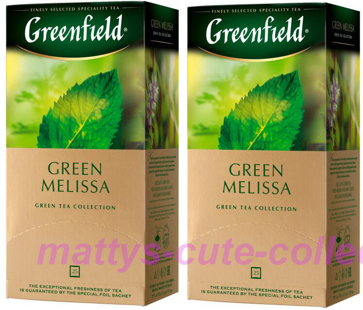 Greenfield Green Tea Green Melissa 2 PACK 50 Tea Bags Made in Russia RF NO GMO