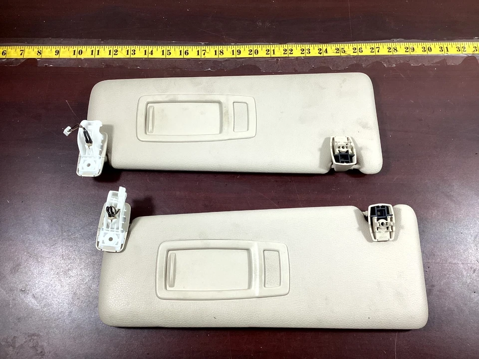 BMW 328i 335i 2012-2016 conjunto de parasol izquierdo y derecho beige vinilo par OEM. Foto 3 de 4