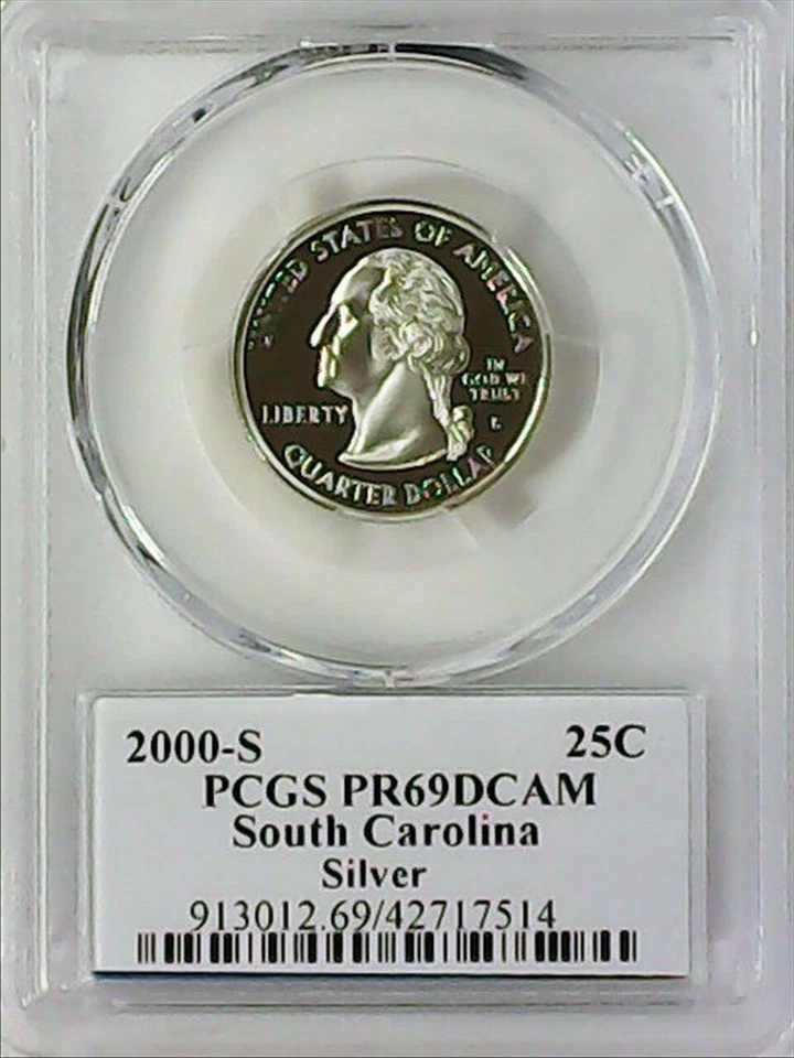 2000-S 25C State Quarter South Carolina PCGS PR69 DCAM 90% Silver 22loor0507 - Image 2 of 4