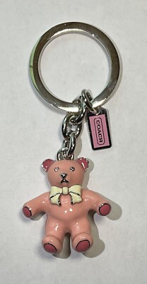 NWOT'S Coach 3D Pink Teddy Bear Keychain Key Ring Charm Rare