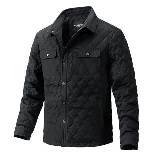 Men's Quilted Jacket Winter Padded Coat Casual Plaid Design Warm and Durable