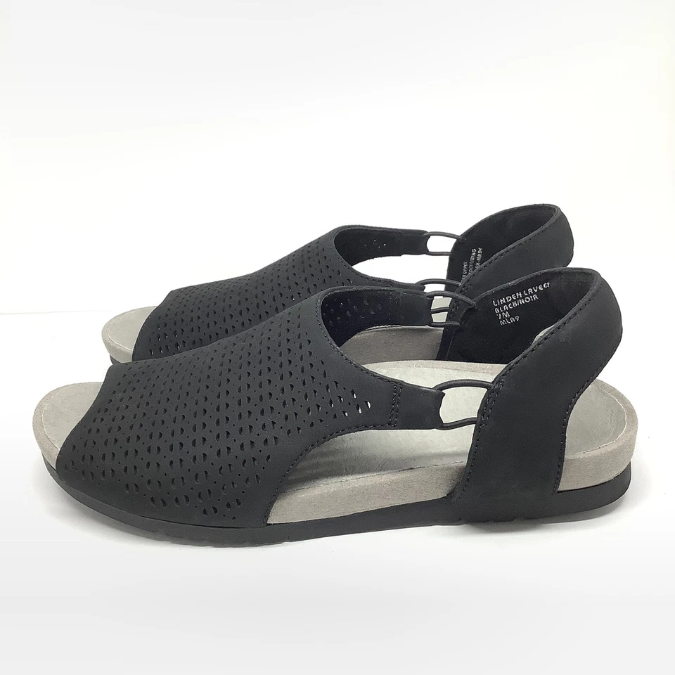 Sandálias femininas Earth Linden Laveen couro preto 7M slingback slip on - Imagem 2 de 4