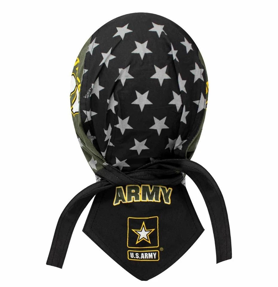 US Army Military Doo Rag Head Wrap Skull Cap Durag Sweatband Combat Stars Black - Image 2 of 4