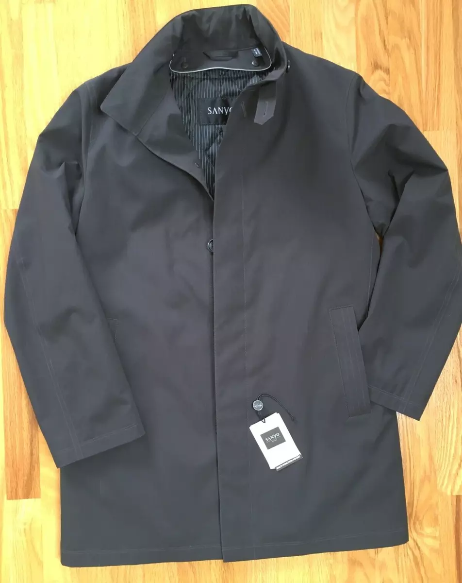 SANYO New York 3/4 Length Mens Rain Top Coat, Removable Ins. Layer - Black M 38R