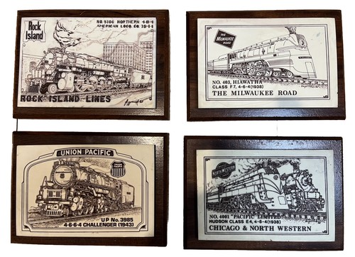 Eisenbahn Plaketten Zug Sammlerstück Wandkunst Holz & Harz 4er Set 7" x 5"
