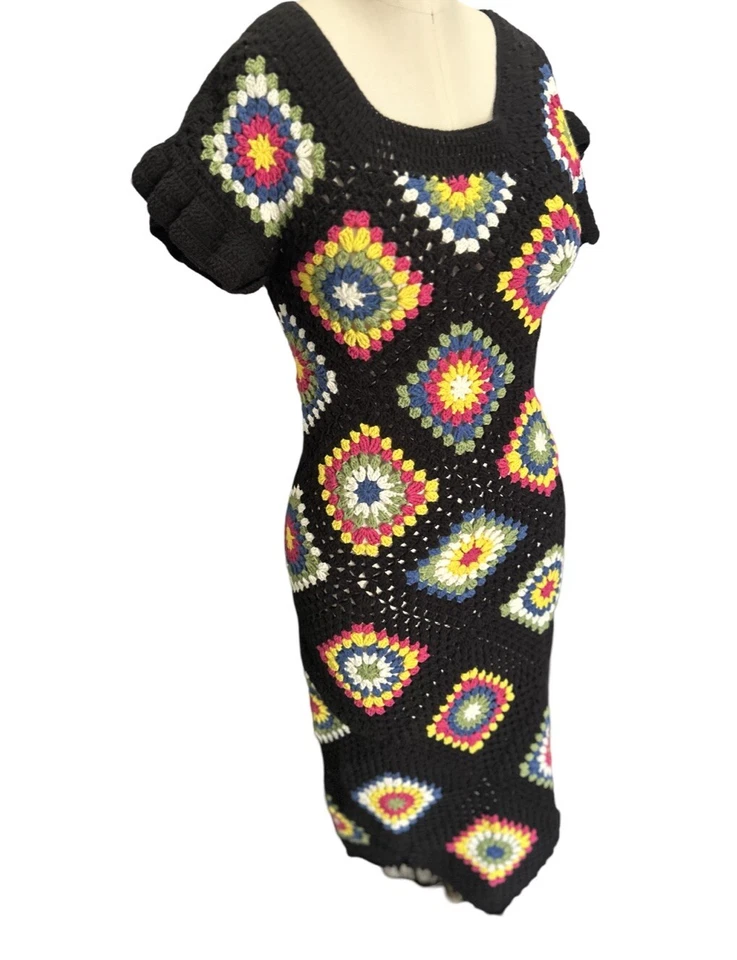 Ручной работы крючком середины икры хлопок платье бабушка квадратный уютный Summer женщин размер S - Изображение 3 из 4