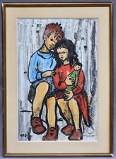 NADI KEN : PORTRAIT D'ENFANTS de PARIS Montmartre Huile papier tableau années 60