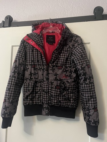 Girls Teen Youth Fox Racing Jacket Puffer Coat Hooded Gray Black Size S Small