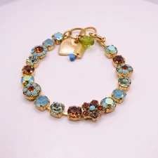 Mariana Swarovski Blue Rhinestone 7.5" Flower Chunky .5" Wide Women's Bracelet 