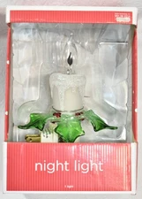 Flickering Holly Candle Night Light Plug-In Christmas Holiday Decor New