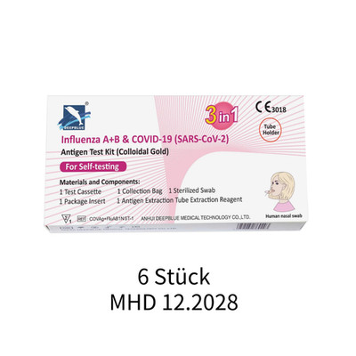 6×Deepblue 3in1 SARS, Influenza A/B, Combo Laientest Schnelltest 1er/MHD12.2028