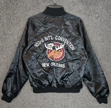 Vintage Auburn Sportswear Jacket Men's Large Black Satin Bomber Elk New Orleans