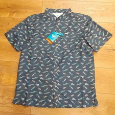 Columbia PFG Super Slack Tide Camp Shirt Mens Large Blue Vented AOP Lures New