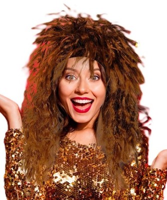 Damen Perücke Tina Popstar Wig braune Locken Karneval Festival Fasching