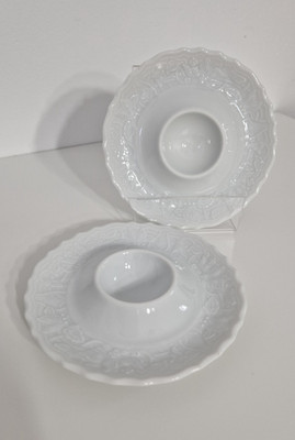 2 x Alt Mitterteich Eierbecher mit Ablage Bavaria Princess Weiß Relief Vintage