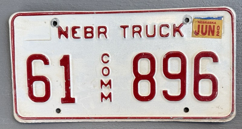 NB Commercial Truck License Plate Nebraska Comm Nebr Lic White Red