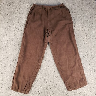 Match Point Pants Womens M Brown  100% Linen Wide Leg Pull On Lagenlook Comfort