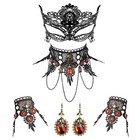 4pc Halloween Masquerade Costume Set Lace Mask Choker Necklace Bracelet Earrings