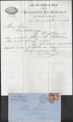 Henry H Olds Signed Letter 1886 Frisbie Pie Tin Collector Autograph Frisbee RARE