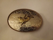 Montana Silversmiths Bucking Bronco Silver Buckle Gold Rope Trim