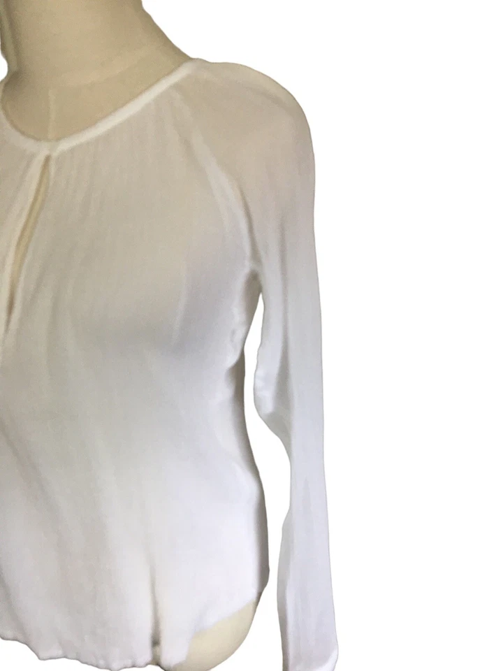 NEW KristenseN Du Nord Size 10 12 White 100% Silk Sheer Blouse Women 3 Top Italy - Image 4 of 4