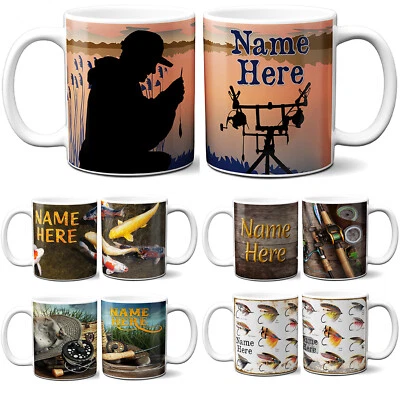 KRAFTYGIFTSUK Personalised Fishing Mug Fisherman Cup Birthday Fathers Day Custom Text Gift